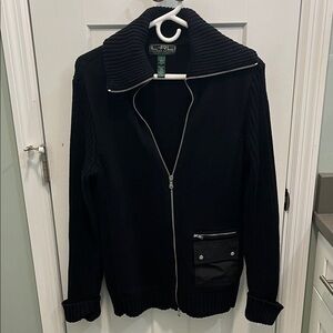 Ralph Lauren Black Cotton Zip-Up Sweater